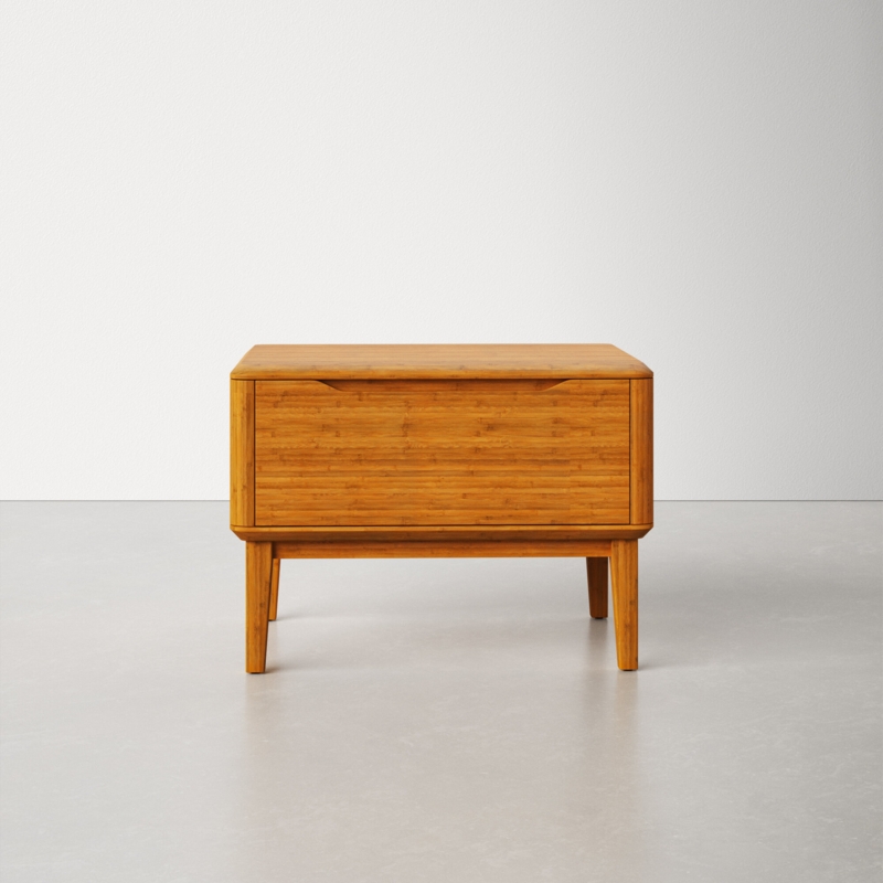Solid Bamboo Nightstand with Rounded Corners