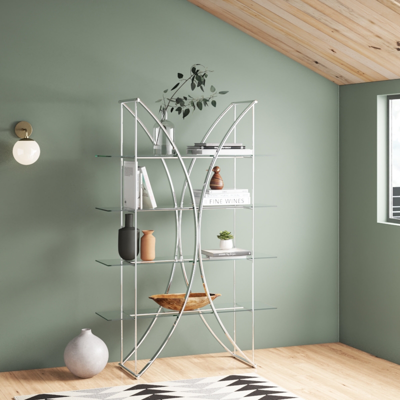 Curved X Metal and Glass Bookcase
