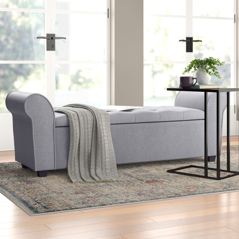 Tufted Storage Bench with Rolled Arms