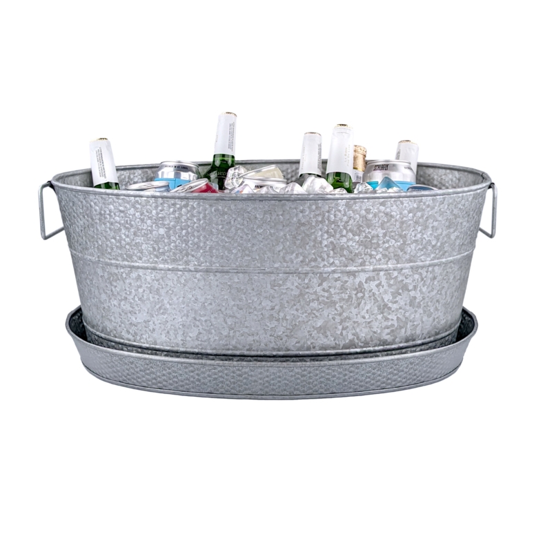 Large Beverage Tub with Hammered Stainless Steel Tray