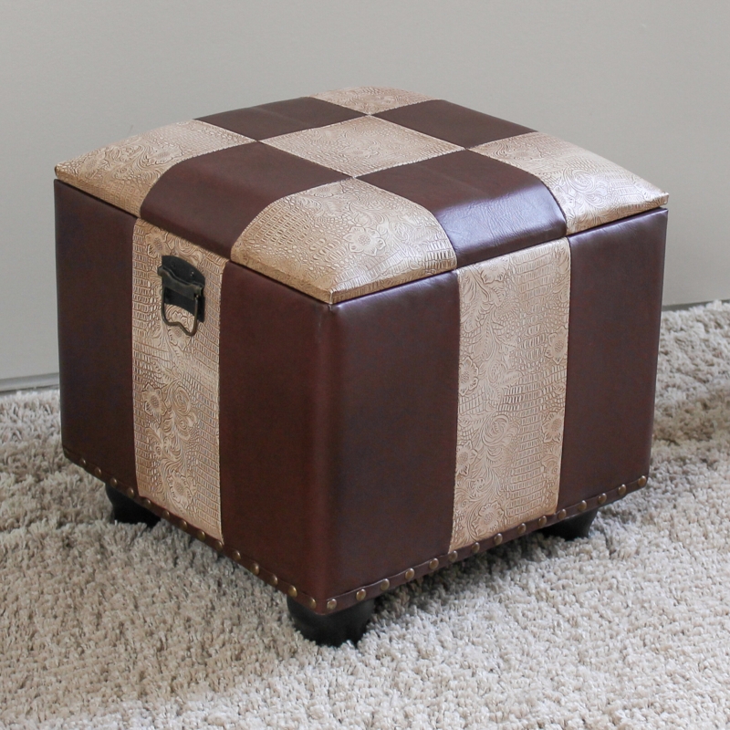 Padded Faux-Leather Ottoman with Storage