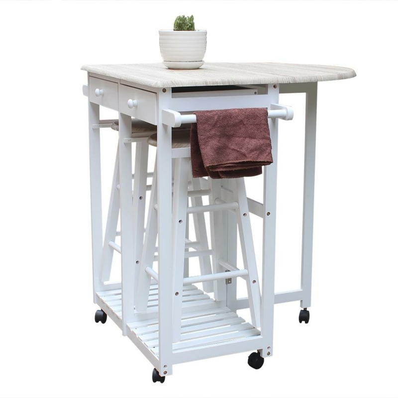 Foldable Kitchen Island with Stools