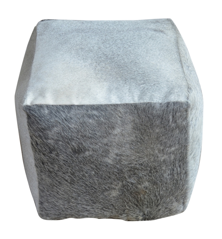 Square Cowhide Pouf in Grey