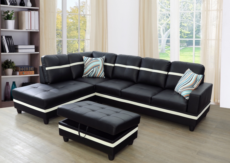 Leather Sectional with Storage Ottoman