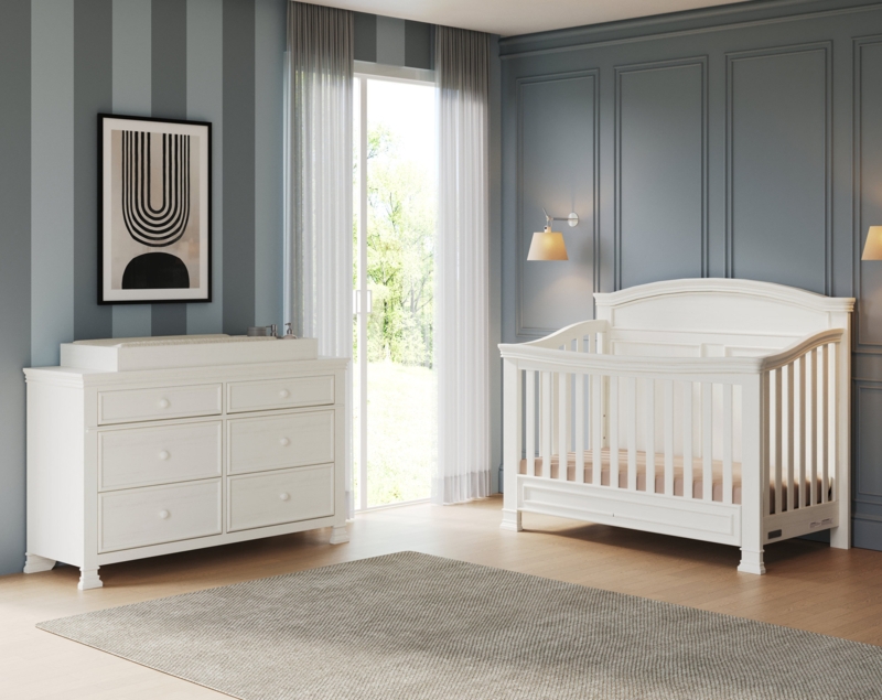 2-Piece Nursery Furniture Set with Convertible Crib and Dresser