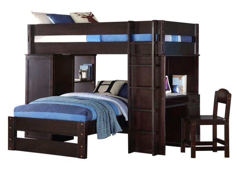 Wooden Twin Size Loft Bed with Built-ins