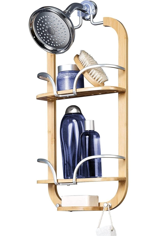 Bamboo and Aluminum Shower Caddy
