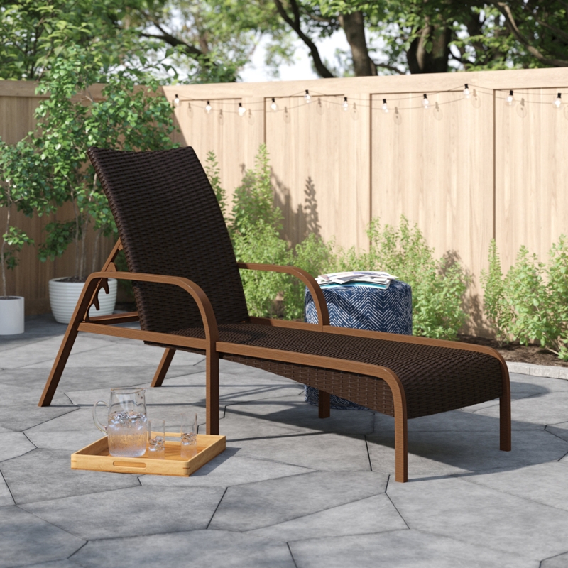Outdoor Chaise Lounge with Faux Wood Finish