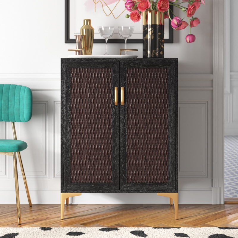 2-Door Wood Bar Cabinet with Gold Accents