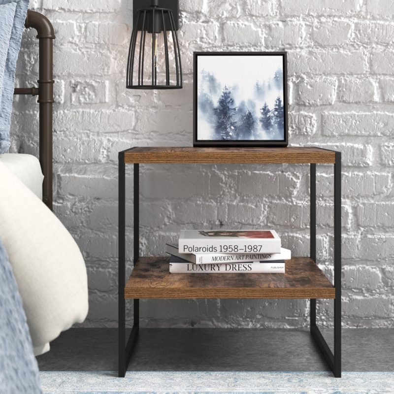2-Tier Side Table with Storage Shelves