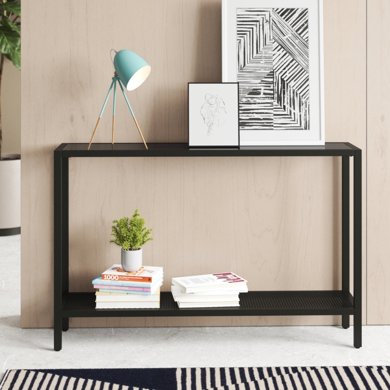 Contemporary Steel Console Table with Glass Top