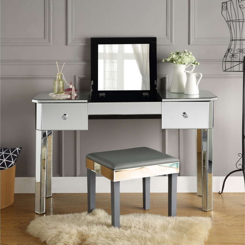 2-Drawers Vanity with Mirror and Desk Combo