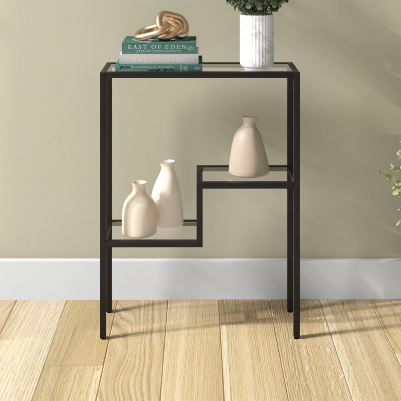 Modern Steel Console Table with Glass Shelves