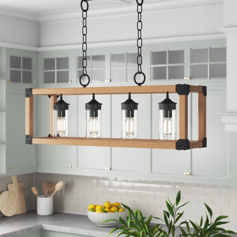 4-Light Wood and Metal Linear Chandelier