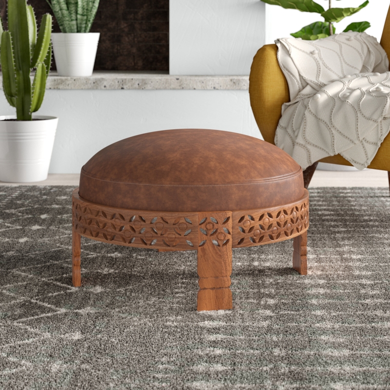Boho-Inspired Faux Leather Ottoman