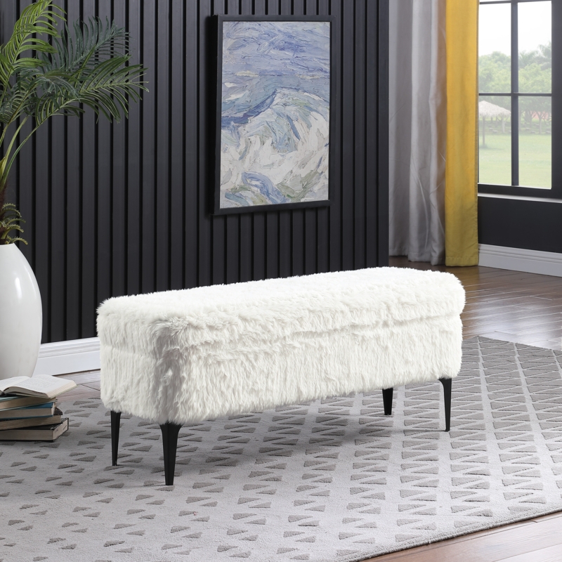 Upholstered Storage Bench with Faux Fur