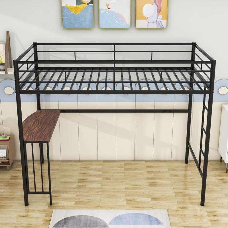 Metal Loft Bed with Built-in Desk