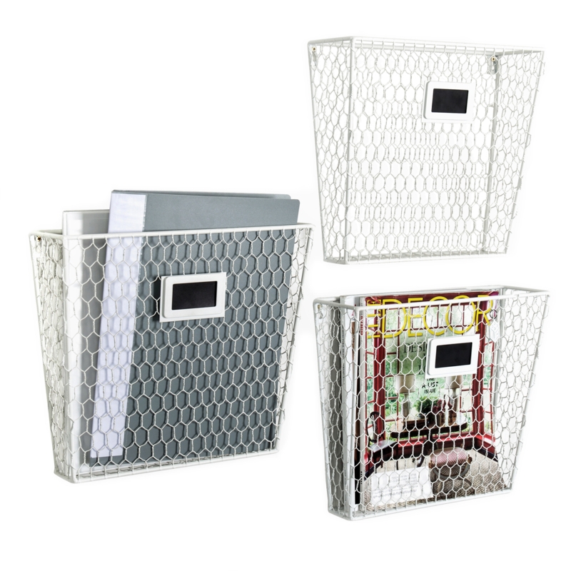 Wall-Mounted Chicken-Wire Magazine and File Holders (Set of 3)