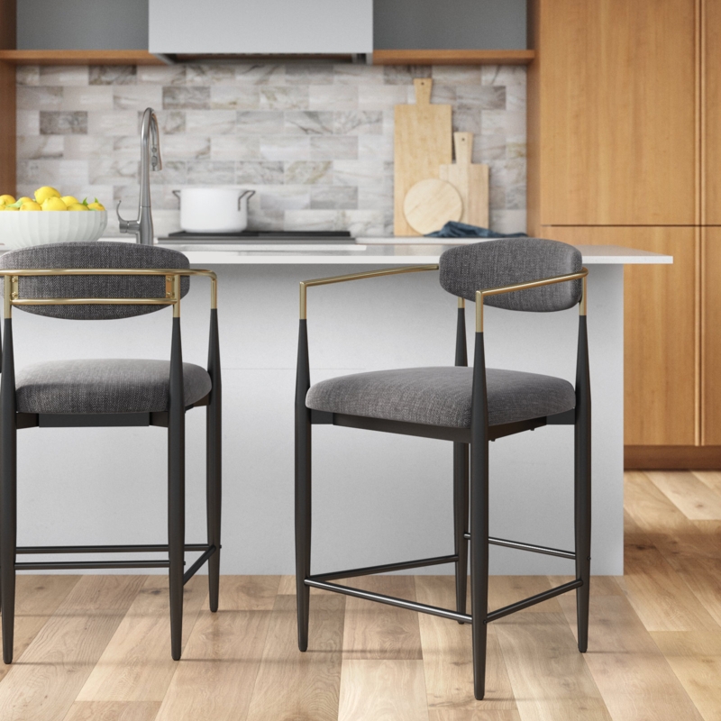 Set of Two Chic Counter Stools with Gold-Toned Arms