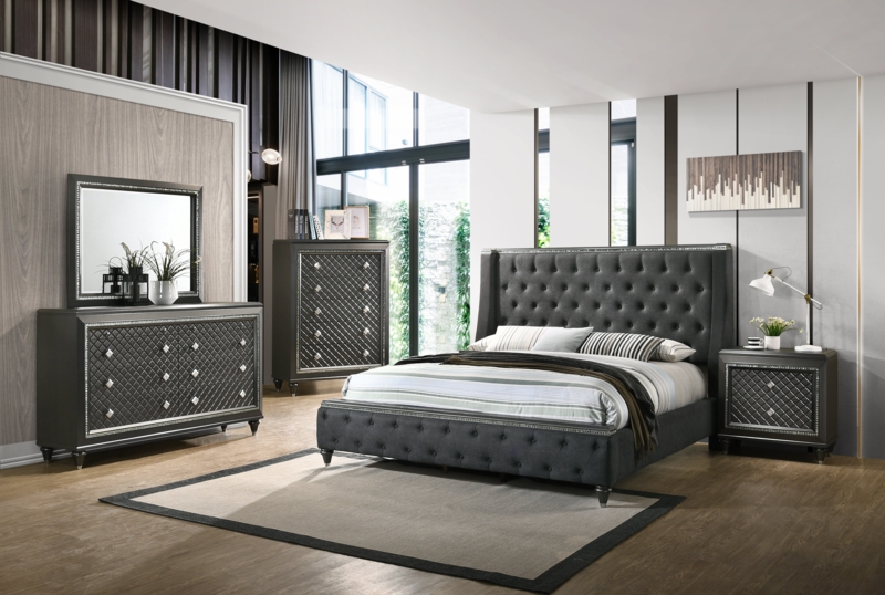 Gray Upholstered Panel Bedroom Set