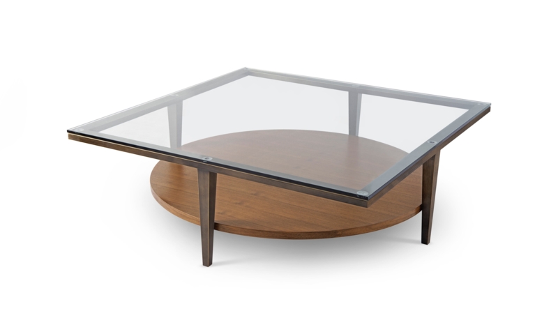 Round Walnut and Glass Coffee Table