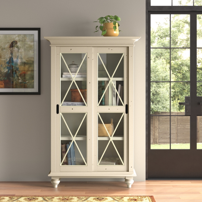Farmhouse Bookcase with Sliding Glass Doors