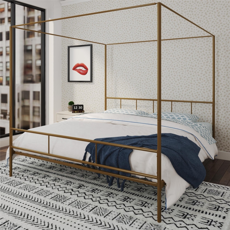 Metal Canopy Bed with Headboard and Footboard