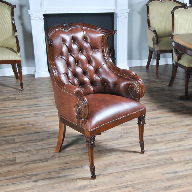 Leather Arm Chair with Solid Mahogany Frame