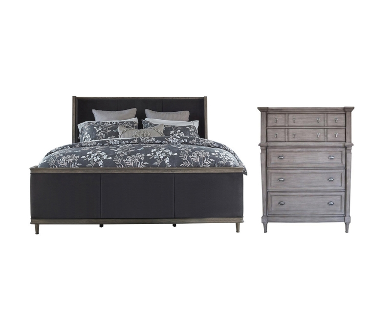 Two-Piece French Grey Bedroom Set with Charcoal Upholstery