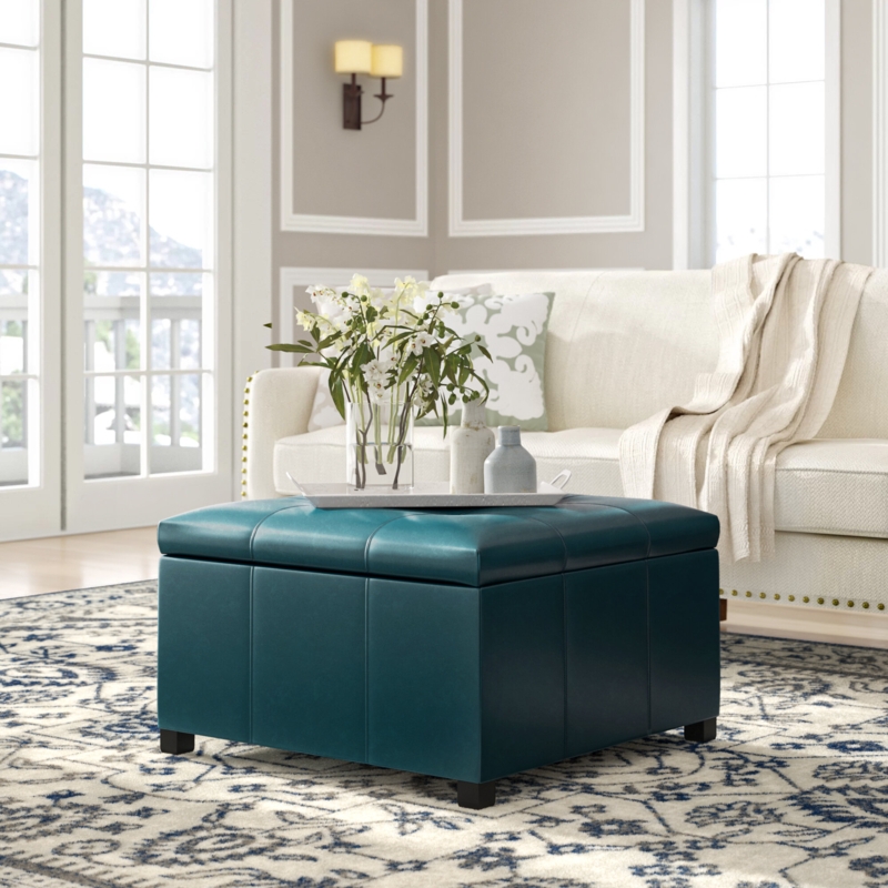 Tufted Storage Ottoman with Wooden Block Feet
