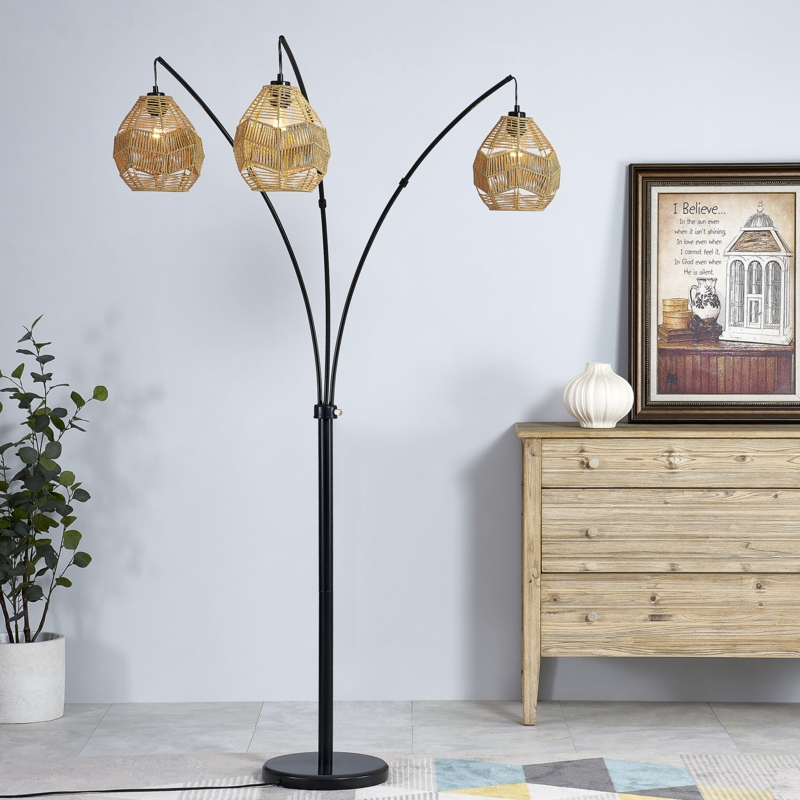 Tree Floor Lamp with Rattan Shades