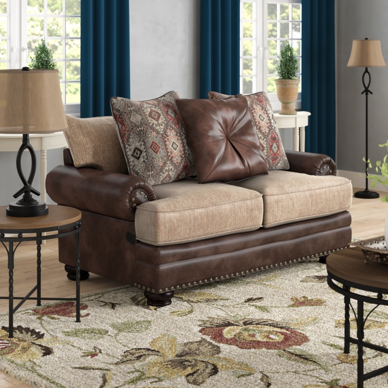 Rustic Brown Loveseat with Rolled Arms