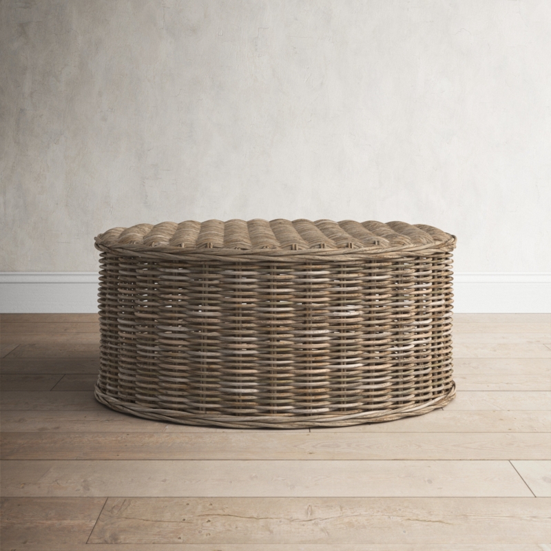 Natural Rattan Coffee Table with Gray Wash Finish