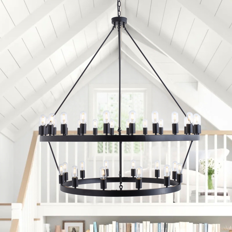 Wagon Wheel Chandelier with 36 Candle-Style Lights