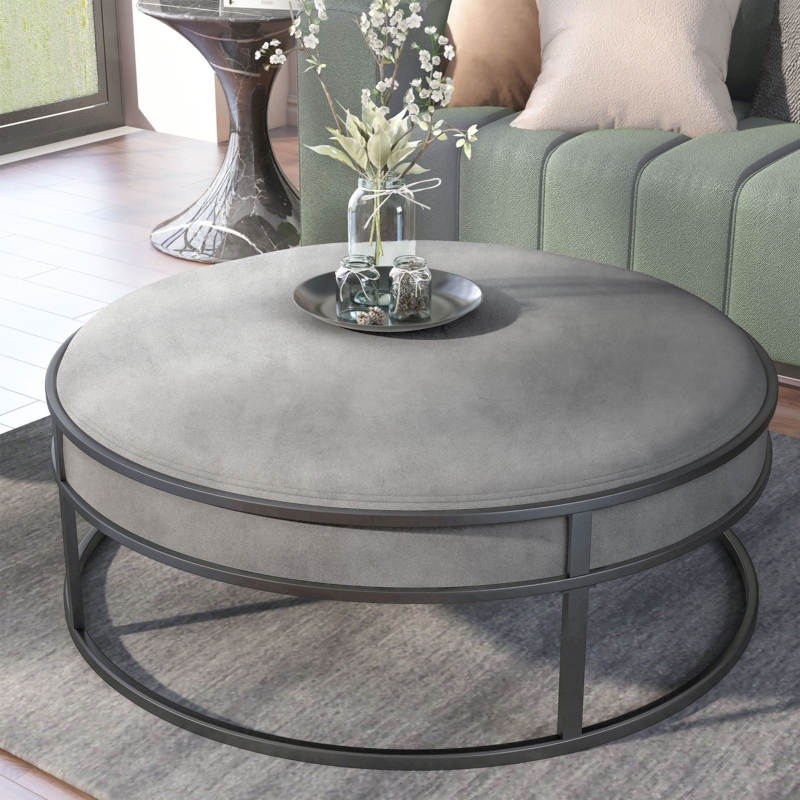 Round Ottoman with Cushioned Top