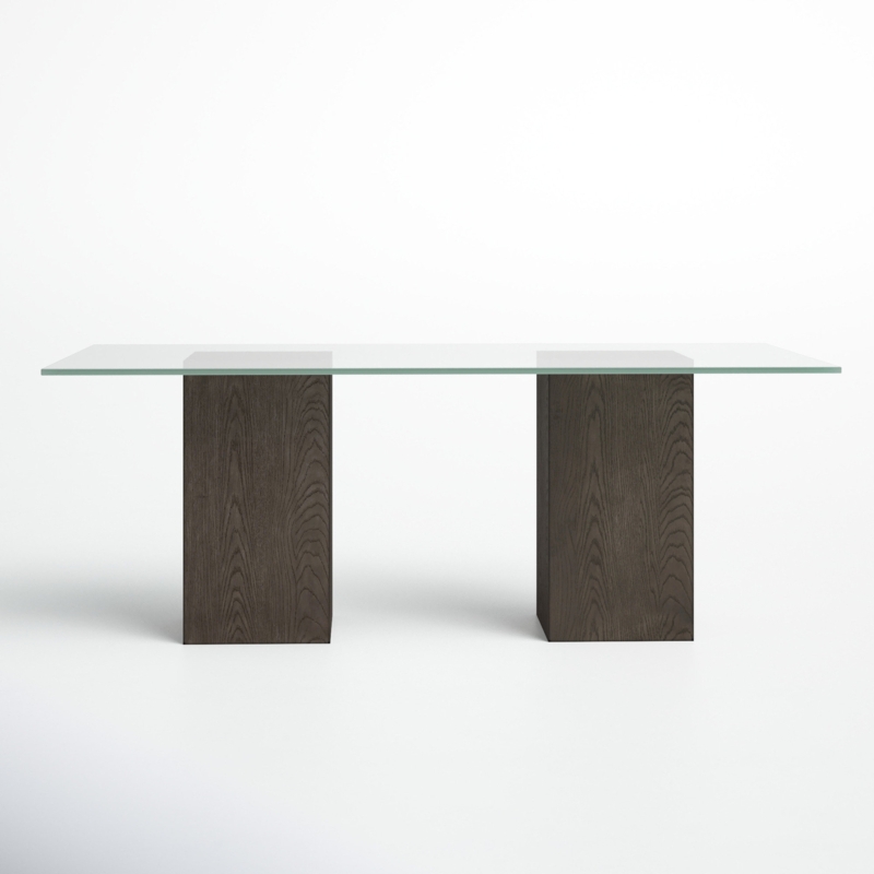 Glass and Wood Pull-Through Pedestal Dining Table