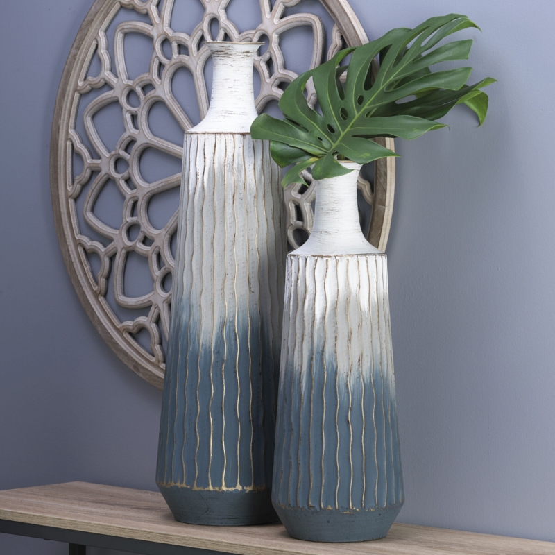 Elements Blue & Gray Metal Vase Set
