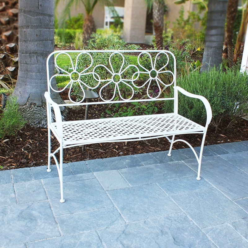 Metal Garden Bench with Daisy Backrest