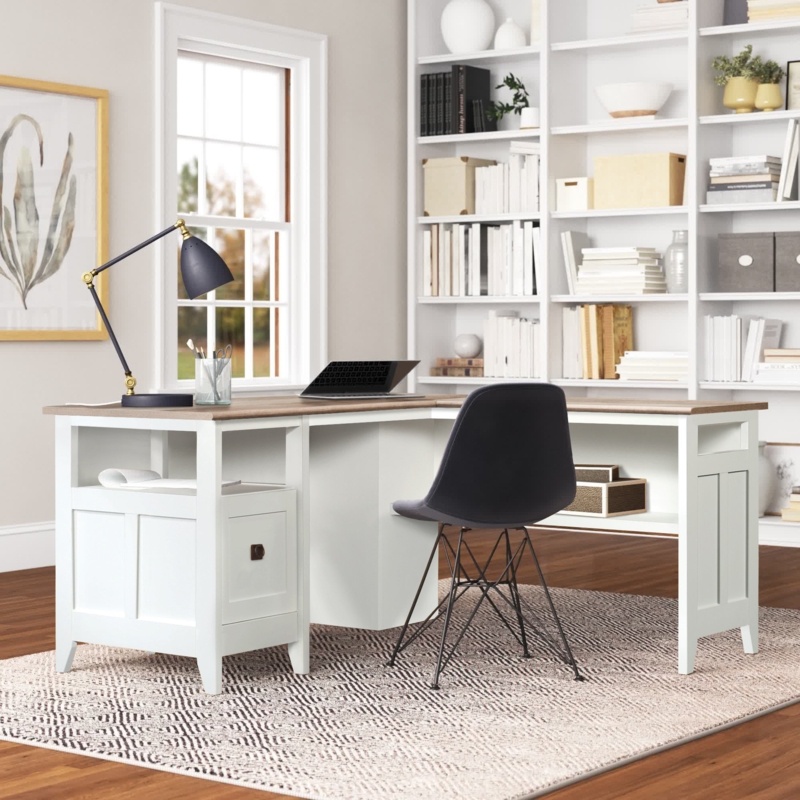 L-Shaped Desk with File Drawer and Shelves
