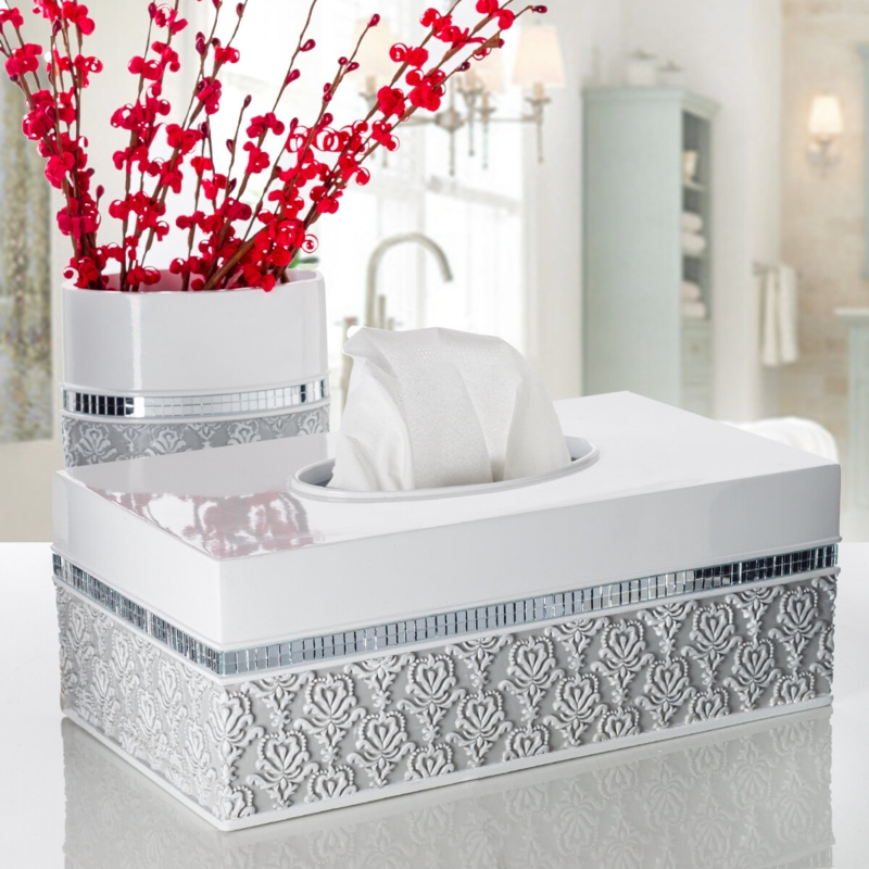 Glossy White and Mirrored Tissue Box Cover