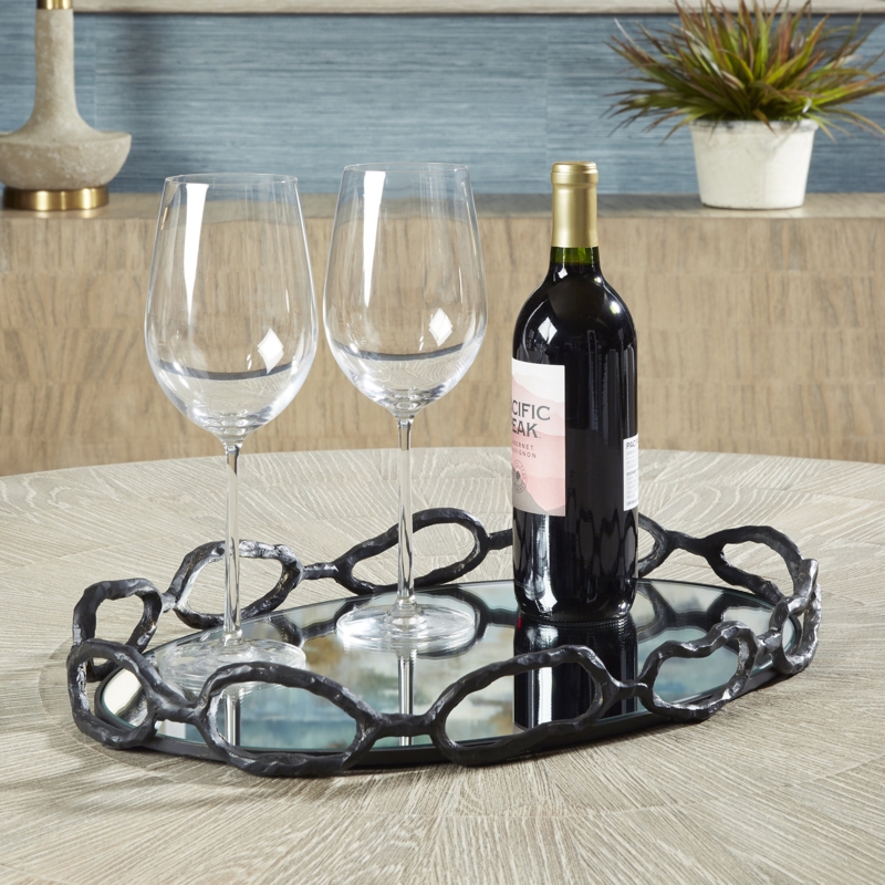 Rustic Black Cast Iron Tray with Mirrored Bottom
