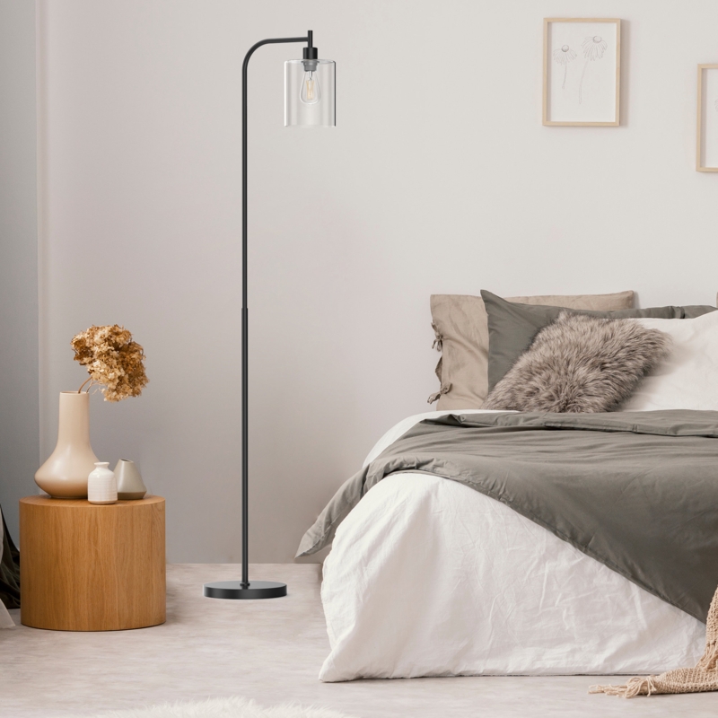 Industrial Floor Lamp with Transparent Glass Shade