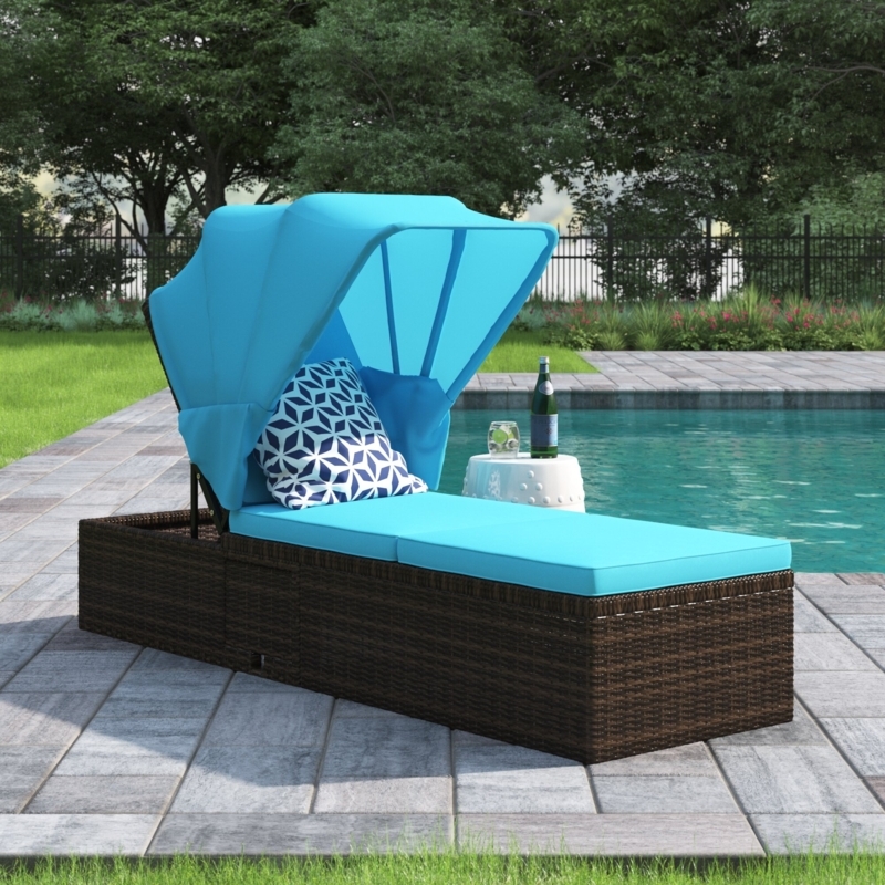 Adjustable Rattan Chaise Lounge with Canopy
