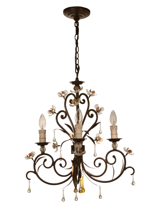 Antique Bronze Chandelier with Glass Blossoms