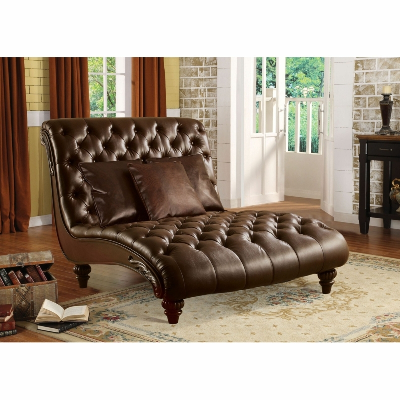 Leather Upholstered Chaise with 3 Pillows