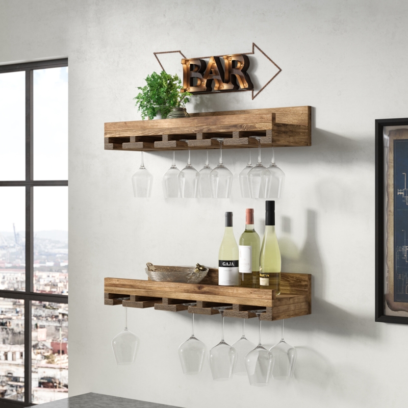 2-Piece Hanging Wine Rack with Shelves