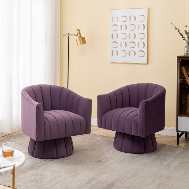 Rotating Velvet Armchair with Wide Seating