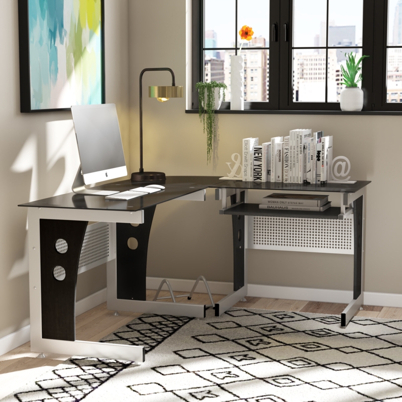 Modern L-Shaped Home Office Desk with Storage