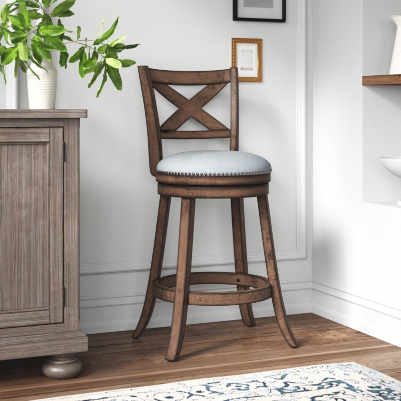 Ash Brown Swivel Stool with Cross Back Design