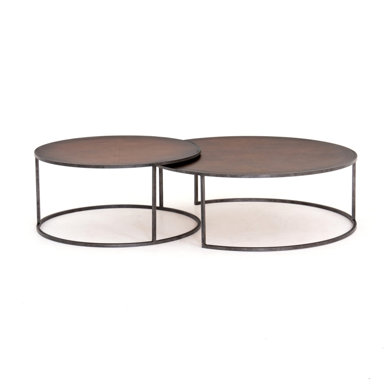 Sliding Layered Side Tables with Nailhead Trim